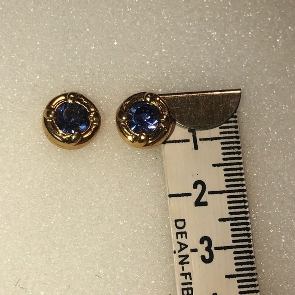 VTG Butler Blue Rhinestone Stud Earrings Gold Tone Costume 10mm - Picture 4 of 7
